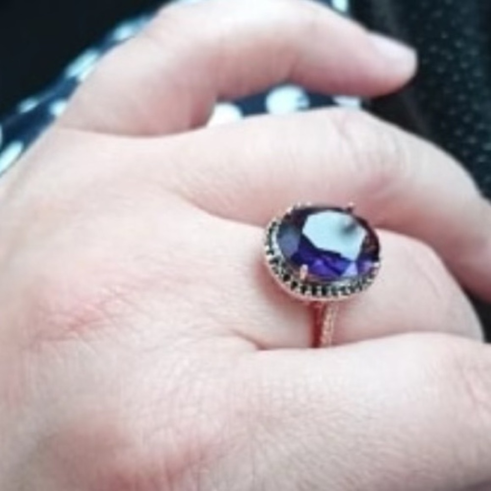🆕18k Rose Gold Amethyst Black/White Diamond Ring